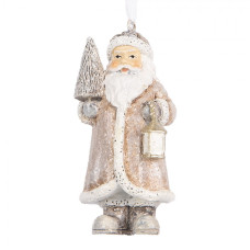 Závěsná vánoční ozdoba Santa Claus nese stromek a lucernu – 9 cm