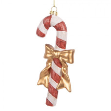 Závěsná vánoční ozdoba cukrová hůlka Candy Cane se zlatou mašlí – 8x3x17 cm