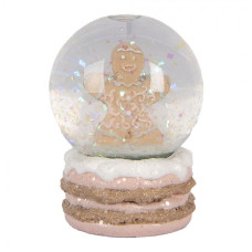 Růžová vánoční mini dekorace sněžítko s panem Perníčkem – 5x7 cm