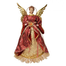 Vánoční figurka červeno-zlatý anděl se zlatými křídly a svatozáří – 40 cm
