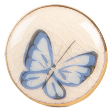 Úchytka s modrým motýlem a popraskaným povrchem – 3x3 cm