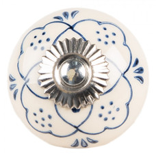 Modro-bílá úchytka s ornamentem a stříbrným kováním Gilea – 4x3 cm