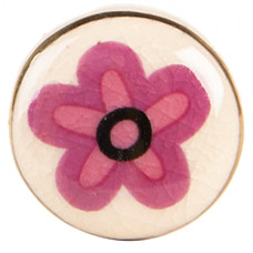 Růžová keramická úchytka s kytičkou Filora – 3x3 cm