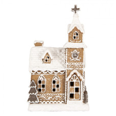 Hnědá vánoční dekorace perníkový domeček kostelík Anijs – 14x12x24 cm