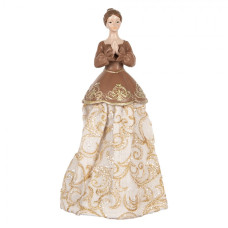 Hnědá dekorační figurka modlící se dáma se zlatou sukní – 8x5x24 cm