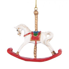 Závěsná vánoční ozdoba houpací koník s červeným sedlem – 8x2x7 cm