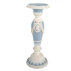 Modrá pastelová dekorace / svícen ve vintage stylu – 10x27 cm