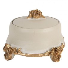 Béžová šperkovnice se zlatými nožičkami a držadlem Rose – 12x8 cm