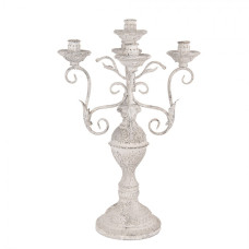 Velký bílý kovový svícen na 5 svíček s listy a patinou – 29x58 cm