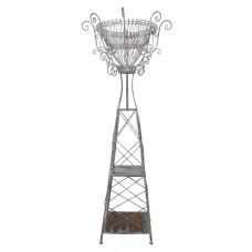 Vysoký kovový stojan na květiny s košíkem na vrcholku – 83x83x220 cm