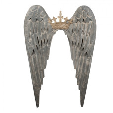 Kovová nástěnná dekorace andělská křídla se zlatou korunou – 46x4x65 cm
