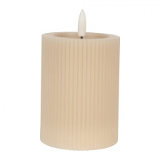 Béžová široká LED svíčka pruhovaná Bobby – 8x10 cm