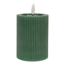 Tmavě zelená široká LED svíčka pruhovaná Bobby – 8x10 cm