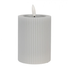 Šedá široká LED svíčka pruhovaná Bobby – 8x10 cm