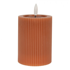 Hnědá široká LED svíčka pruhovaná Bobby – 8x10 cm