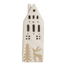 Béžový keramický domeček s jelenem a LED světýlkem Boekend II L – 9x7x24 cm