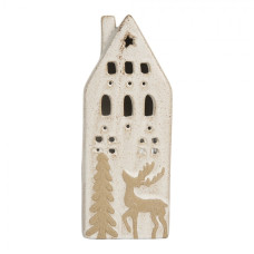 Béžový keramický domeček s jelenem a LED světýlkem Boekend II M – 8x7x19 cm