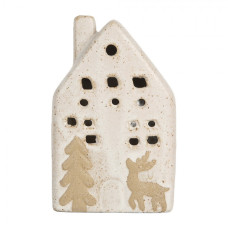 Béžový keramický domeček s jelenem a LED světýlkem Boekend II S – 6x6x10 cm