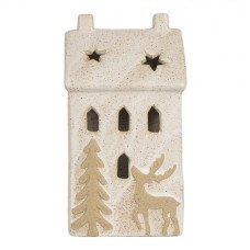 Béžový keramický domeček s jelenem a LED světýlkem Boekend III L – 10x9x18 cm