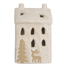 Béžový keramický domeček s jelenem a LED světýlkem Boekend III M – 9x7x15 cm