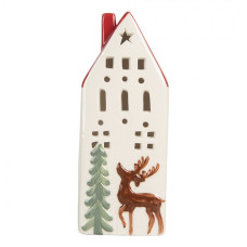Bílo-červený keramický domeček s jelenem a LED světýlkem Boekend IV L – 8x7x19 cm