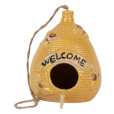 Keramický závěsný domeček pro ptáčky ve tvaru včelího úlu – 11x14 cm