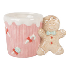 Růžový vánoční hrneček s uchem ve tvaru pana Perníčka – 15x10x10 cm