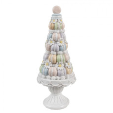 Dekorace ve tvaru barevné makronkové věže s bílým podstavcem – 12x30 cm