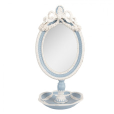 Modro-bílé stolní zrcadlo na podstavci ve stylu kameje Daphne – 14x13x28 cm