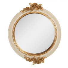 Kulaté zrcadlo v béžovém rámu se zlatými růžemi Émilise M – 17x2x20 cm