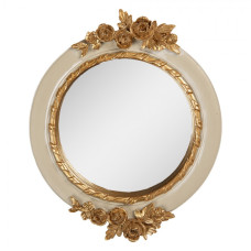Kulaté zrcadlo v béžovém rámu se zlatými růžemi Émilise S – 14x2x16 cm