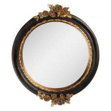 Kulaté zrcadlo v černém rámu se zlatými růžemi Émilise M – 17x2x20 cm