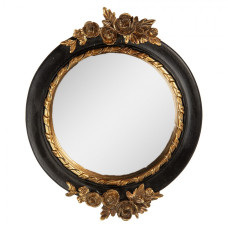 Kulaté zrcadlo v černém rámu se zlatými růžemi Émilise S – 14x2x16 cm