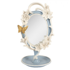 Modro-bílé stolní zrcadlo na podstavci se zlatým motýlem Daphne – 16x14x27 cm