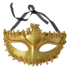 Zlatá benátská maska s pajetkami Venetjan – 18x10x10 cm