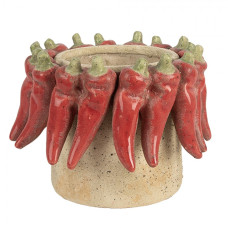 Cementový květináč s plastickými chilli papričkami Terazzo M – 17x13 cm