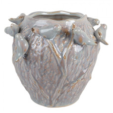 Cementový květináč s plastickými ptáčky a modrou glazurou Vog – 25x20 cm