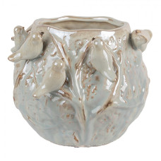 Cementový květináč s plastickými ptáčky a modrou glazurou Vog – 22x21x17 cm