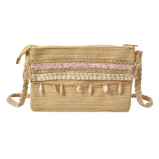 Letní boho kabelka s mušličkami béžovo-růžová Dienke – 30x18 cm