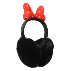 Černé plyšové klapky na uši s červenou puntíkatou mašličkou Minnie – univerzální velikost