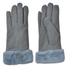 Šedé dámské rukavice s kožešinkou prošívané Fashion Gloves – 9x23 cm