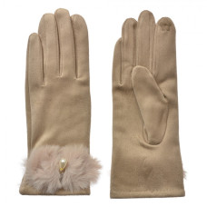 Béžové zimní rukavice s perlou Vlindertje – 9x23 cm