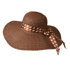 Dámský hnědý letní klobouk s puntíkatou stuhou Sete