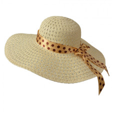 Dámský béžový letní klobouk s puntíkatou stuhou Seta