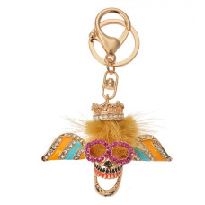 Zlatý přívěšek na klíče veselá lebka s křídly a korunou – 5x2x7 cm