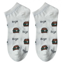 Bílé kotníkové ponožky s hamburgery Well done or Rare – velikost UNI