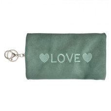 Zelená kosmetická taštička s karabinou na klíče a nápisem Love – 19x11 cm