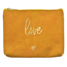 Žlutá kosmetická taštička se zlatým nápisem Love – 13x1x10 cm