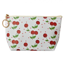 Bílá toaletní taška s třešněmi – 21x5x13 cm