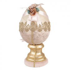 Růžové vajíčko na zlatém podstavci – textilní dekorace – 20x38 cm